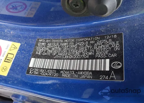 2019 Lexus Ux 200 F Sport from USA, damaged, VIN JTHY3JBH2K2007704